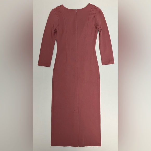 Retrolicious Dusty Rose Stretch Knit Sleeved V Neck Midi Pencil Dress XS - Picture 6 of 10